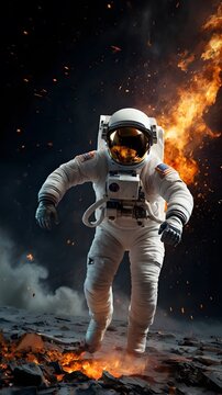 Astronaut amidst space flames