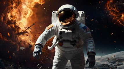 Fototapeta premium Astronaut amidst space flames