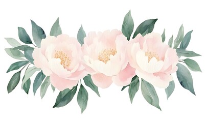 Watercolor peonies and leaves suitable for greeting cards wedding invitations birthday celebrations, Generative AI