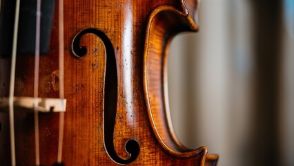 Detailed Close-Up of Violin F-Holes with Aged Wood Texture