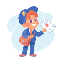 Boy Postman Carry Envelope with Letter as Child Profession Vector Illustration