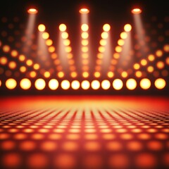 Fototapeta premium Vibrant stage lights illuminate a polished floor, creating an energetic atmosphere for events and performances.