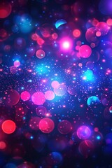 Bokeh Lights Background. Abstract Template. Galaxy Colors. Blue, Pink, Purple Illumination.