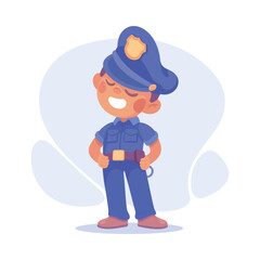 Boy Police Officer in Blue Uniform as Child Profession Vector Illustration