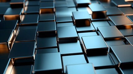 Fototapeta premium Abstract Blue & Black Shiny Cubes 3D Pattern