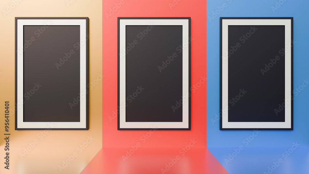 Aufkleber mock up artwork picture framed. horizontal frame mock up on the wall. mock up artwork picture framed