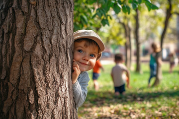 Children playing hide and seek in the park