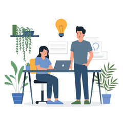 Brainstorming and generating ideas. Work in a creative team illustration