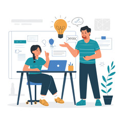 Brainstorming and generating ideas. Work in a creative team illustration