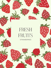 MobileSquare frame of retro groovy strawberries on light green background. Cute doodle style summer fruits with text frame.