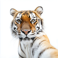 Fototapeta premium Tiger selfie isolated on white background