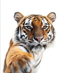 Fototapeta premium Tiger selfie isolated on white background
