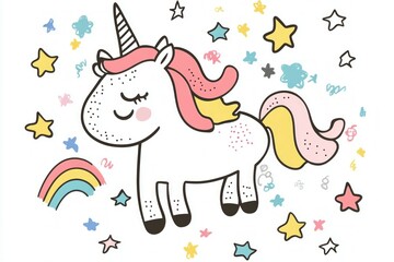 Fototapeta premium Cute Cartoon Rainbow Unicorn
