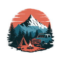 Illustration of offroad adventure scene Tshirt Design