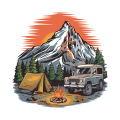 Illustration of offroad adventure scene Tshirt Design