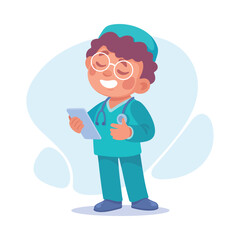Boy Doctor and Surgeon in Uniform as Child Profession Vector Illustration