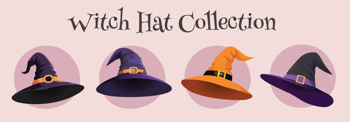 Witch hat collection. Halloween design element pack 