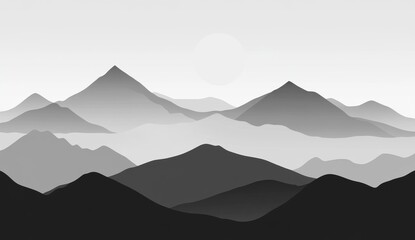 Abstract background with a black and gray mountain landscape illustration on a white background.