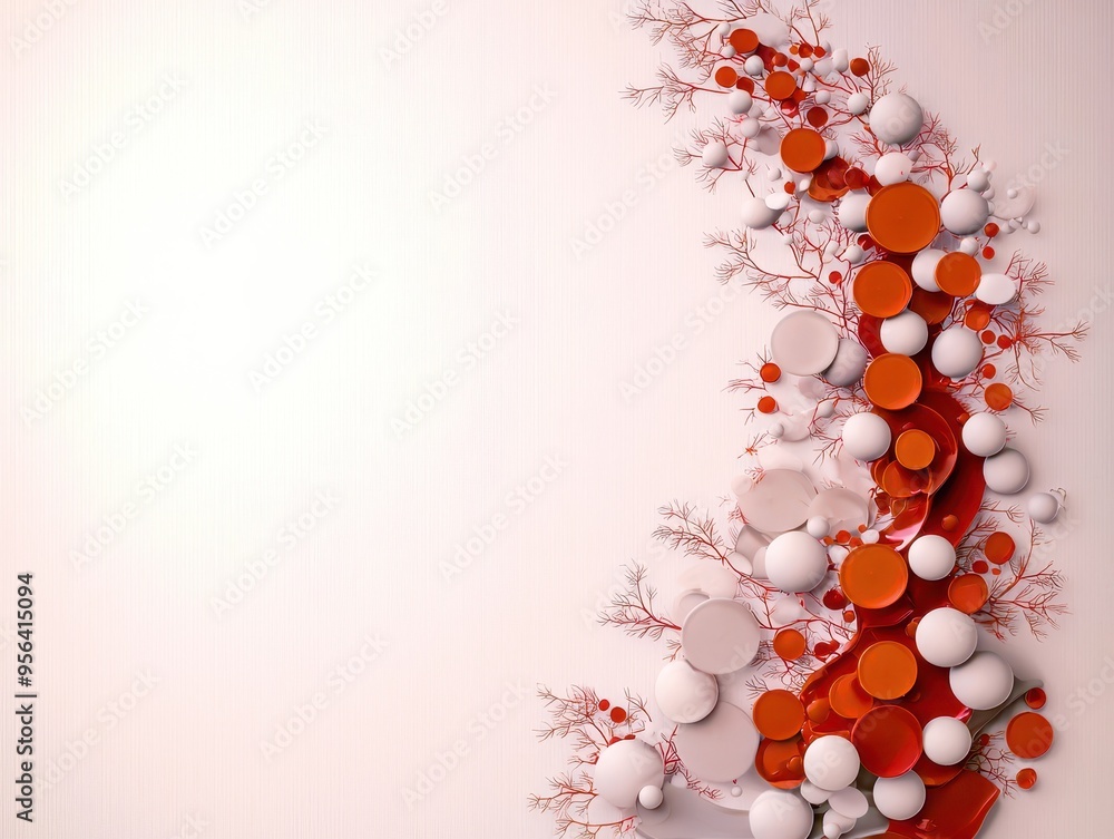 Poster a vibrant abstract design featuring red and white spheres, creating a beautiful flow against a soft 
