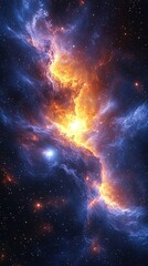 Obraz premium Bright orange nebula is illuminating the universe surrounded by stars