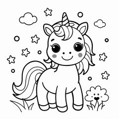  cute unicorn illustration for kids coloring book  