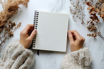 Fototapeta premium human hands opening a notebook. 