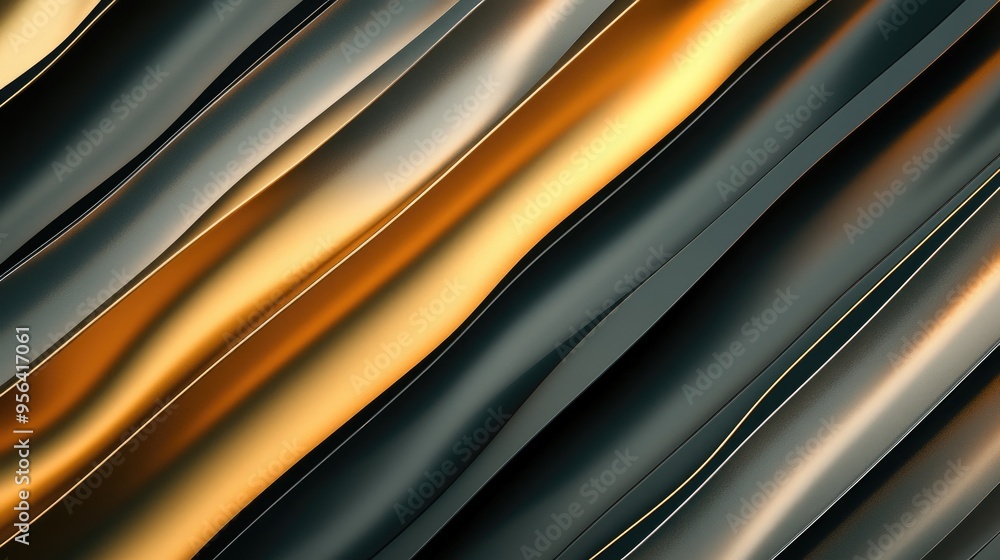 Poster diagonal stripes in metallic colors overlaid with a shadow effect, creating a three-dimensional, abs
