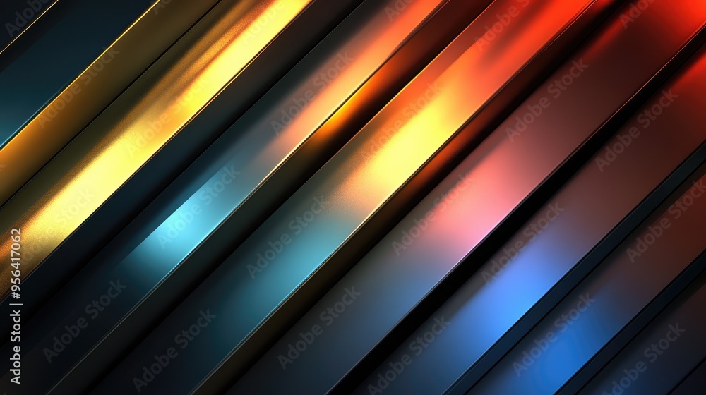 Poster diagonal stripes in metallic colors overlaid with a shadow effect, creating a three-dimensional, abs