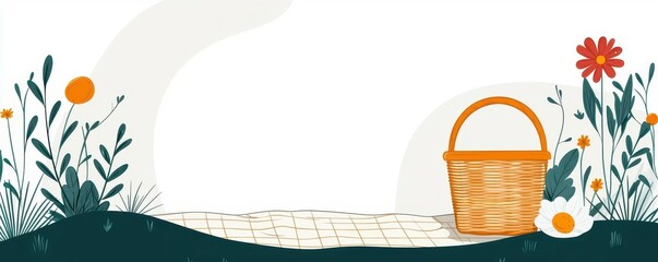 Empty picnic blanket with basket, Labor Day, flat design illustration