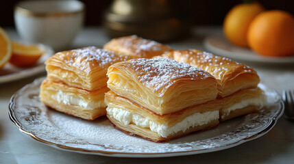Sfogliatella Pastry: A beautifully crafted sfogliatella with its crispy, flaky layers, filled with a sweet ricotta and citrus filling.