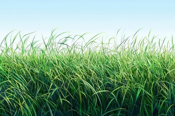 Obraz premium Lush Green Grass Blades Against a Light Blue Sky