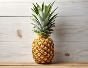 Pineapple fruits with slices on wooden table in pineapple farming.