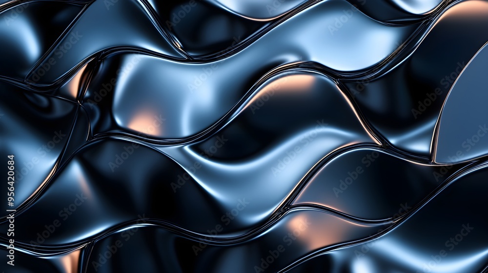 Poster abstract dark blue liquid metal wave pattern