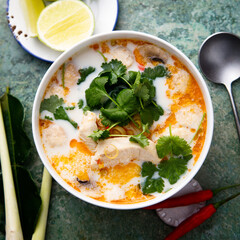 Traditional chicken soup with coconut milk