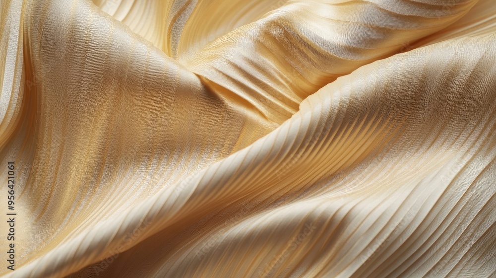 Aufkleber light golden fabric with a smooth surface, arranged in soft pleats to create a sense of movement and
