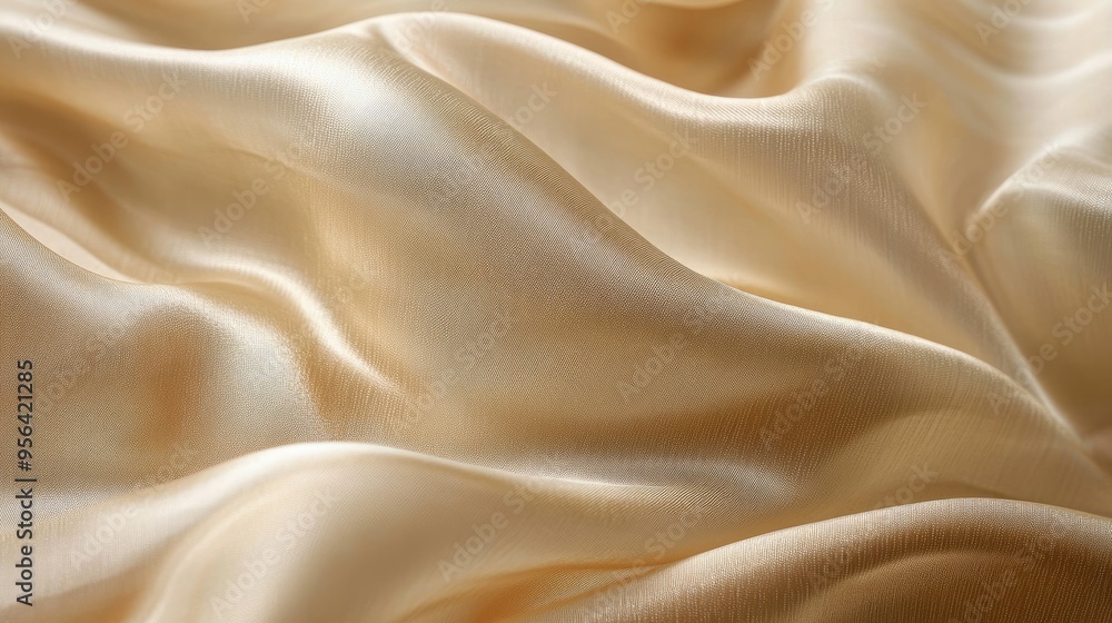 Poster light golden fabric with a subtle shimmer, arranged in delicate waves to capture light and create de