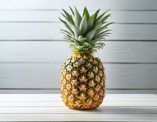 Pineapple fruits with slices on wooden table in pineapple farming.