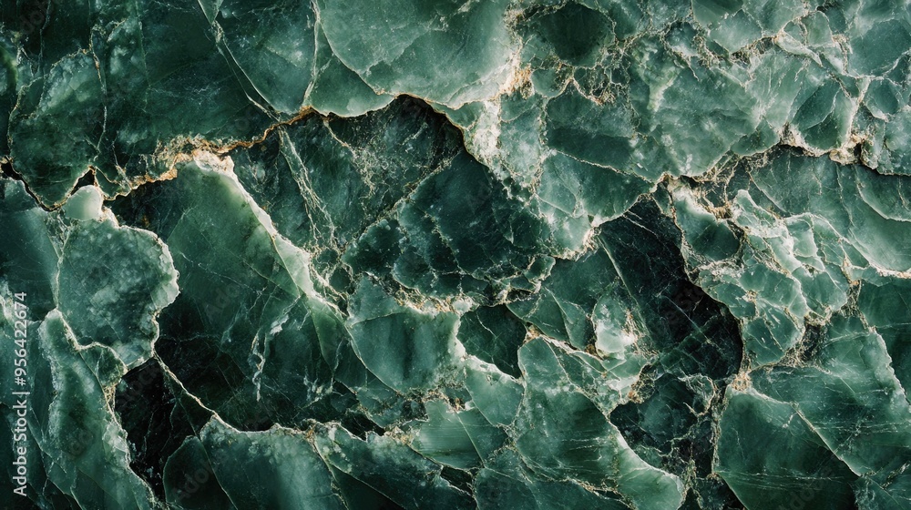 Poster macro shot of green marble texture with unique patterns, showing the complexity and beauty of natura