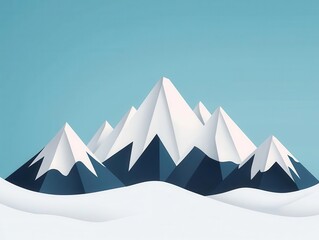 Snow-capped mountains under a clear blue sky, winter weather, cold and majestic