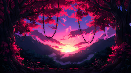 Obraz premium Celestial Garden Landscape Anime Style