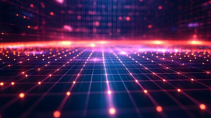 Abstract Grid Background with Red and Blue Lights