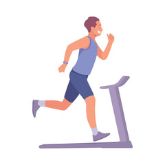 Man Character Run on Treadmill Enjoy Sport Activity Vector Illustration