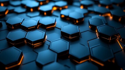 Obraz premium Abstract Hexagon Pattern, Blue and Orange, Tech Background