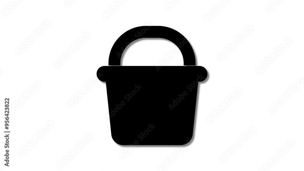 Poster bucket icon symbol animation with smooth pouring effects and fluid motion on a white background for 