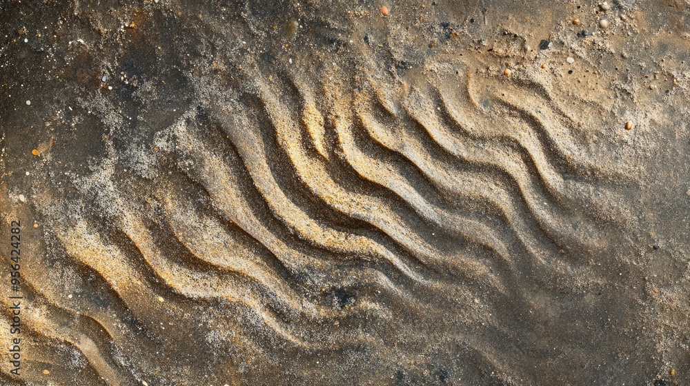 Poster Patterns created by waves receding from wet beach sand, leaving unique lines and textures.