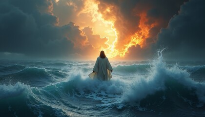 Jesus calming the storm on the Sea of Galilee with a focus on the miraculous event and the calming effect on the disciples