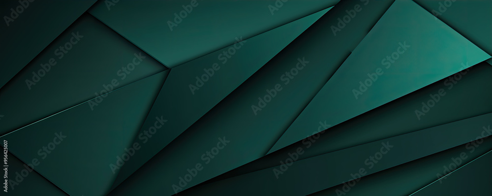 Poster dark green abstract in wide banner shape. polygon elegant or frame background. copy space for text.