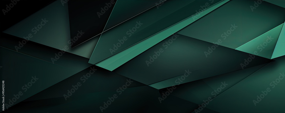 Aufkleber dark green abstract in wide banner shape. polygon elegant or frame background. copy space for text.