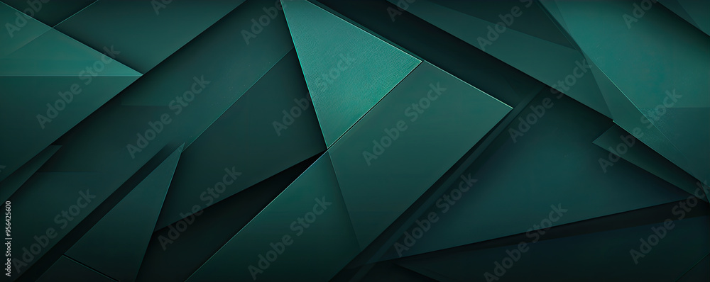 Poster dark green abstract in wide banner shape. polygon elegant or frame background. copy space for text.