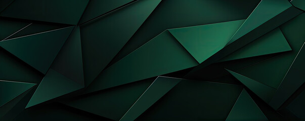 Fototapeta premium Dark green abstract in wide banner shape. polygon elegant or frame background. copy space for text.